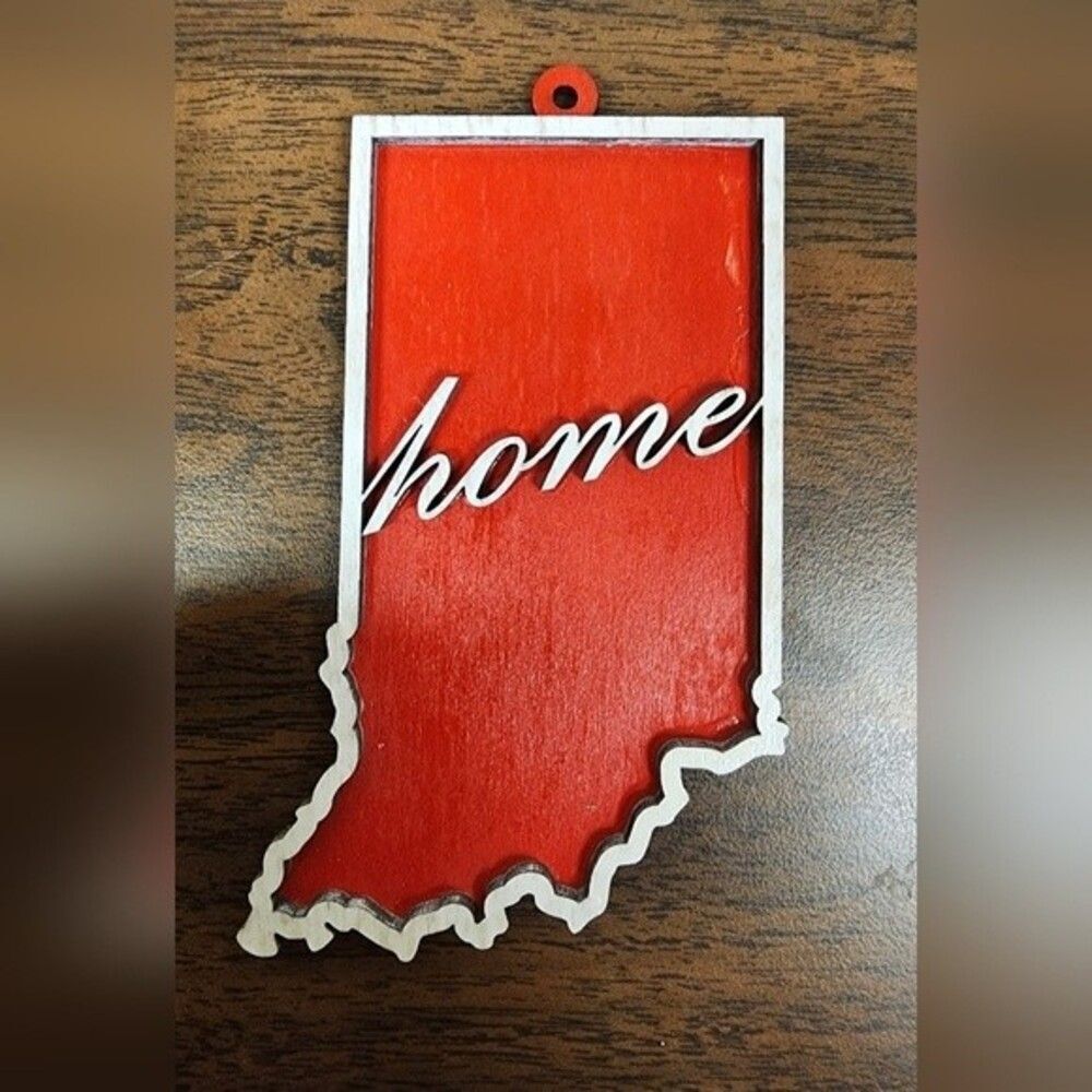 Red and white indiana home Christmas tree ornament
